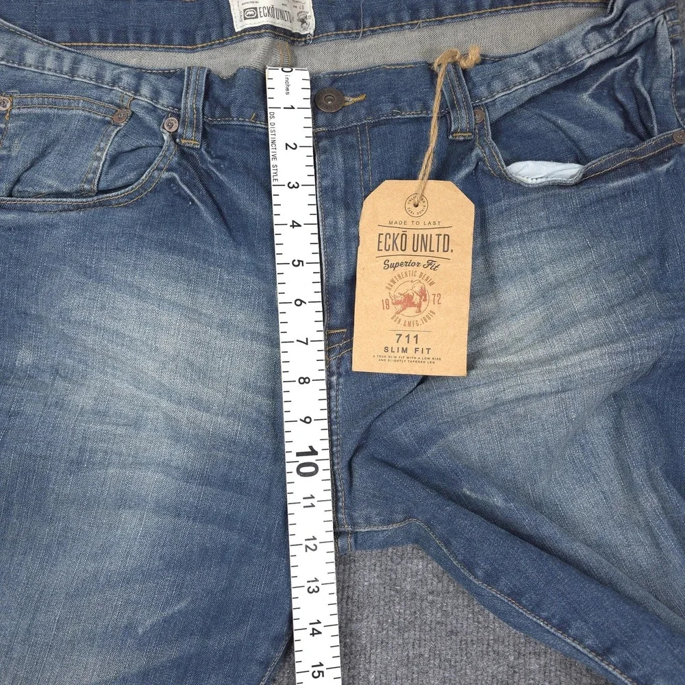 Ecko Unltd Jeans Mens 40x32 Blue 711 Slim Fit Tapered Stretch Denim Casual